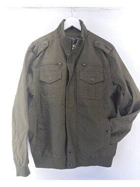 Outdoor Jacket Mens Casual Olive Green Cotton Blend Size Small
